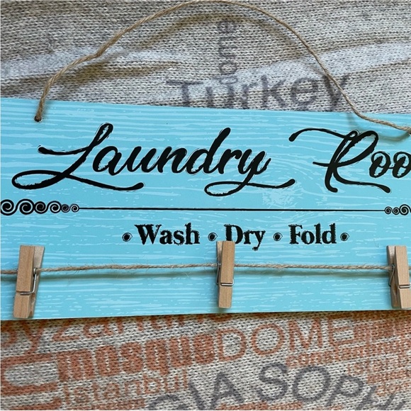 Laundry Room Blue & Black Sign With Clothespins. See pictures for measurements. - Picture 2 of 7